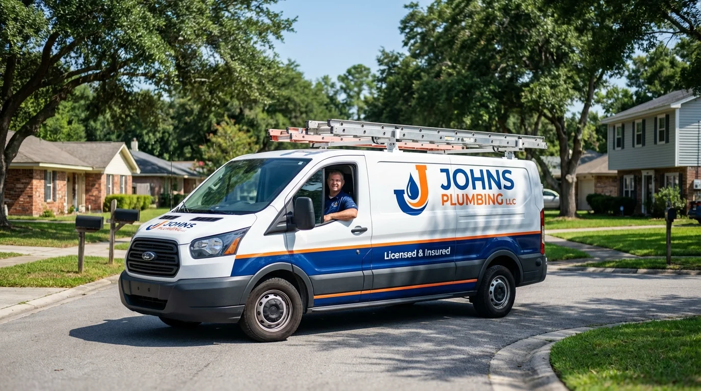 Johns Plumbing LLC service van in Woodcliff Lake, NJ