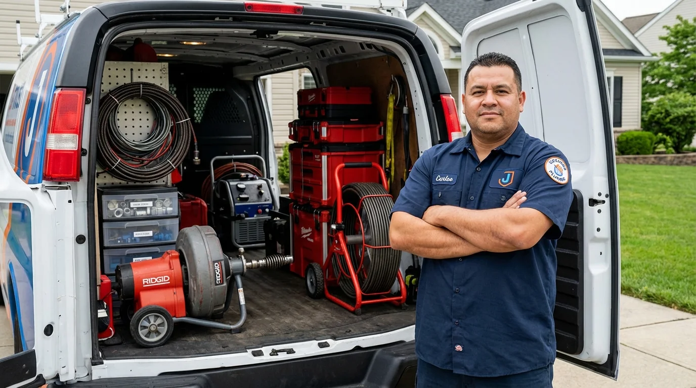Professional drain cleaning equipment and Johns Plumbing LLC plumber in Woodcliff Lake