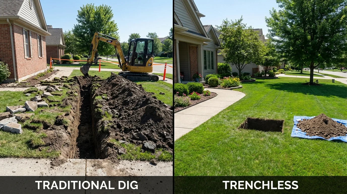 Trenchless sewer repair with minimal yard damage versus traditional excavation in Woodcliff Lake, NJ